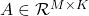 A \in \mathcal{R}^{M\times K}